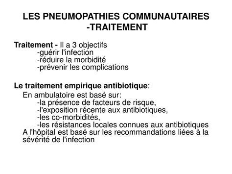 Hémoculture, sérologie, etc.) fibroscopie pulmonaire avec prélèvements bactériologiques. PPT - LES PNEUMOPATHIES COMMUNAUTAIRES PowerPoint ...