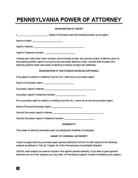 Free Pennsylvania Power Of Attorney Forms Pdf And Word