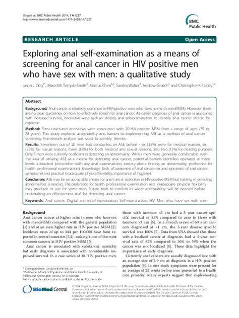 Pdf Exploring Anal Self Examination As A Means Of Screening For Anal Cancer In Hiv Positive