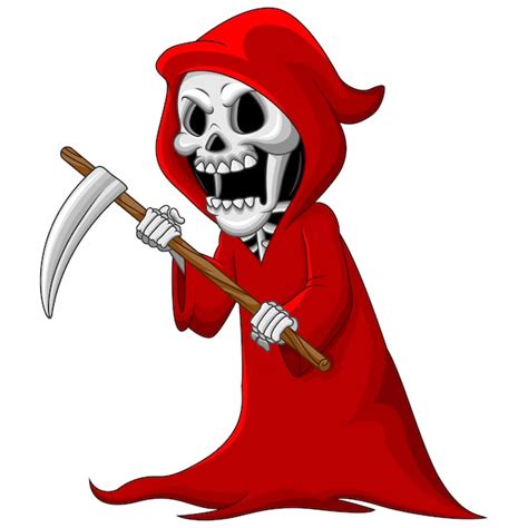 Cute Cartoon Grim Reaper With Scythe Premium Vector