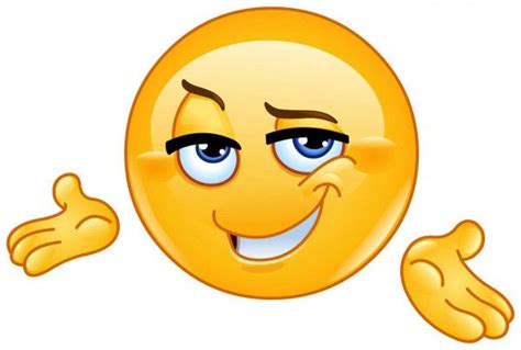 Emoticon Confiante Apresentando Com As Mãos — Ilustração De Stock Emoticon Smiley Emoji
