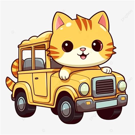 Cute Cat And Vehicle Cartoon Cartoon Cat Animal Png Transparent