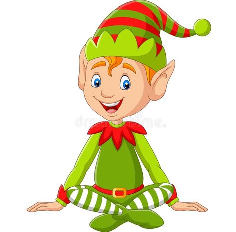 Cartoon Happy Christmas Elf Sitting Illustration Of Cartoon Happy