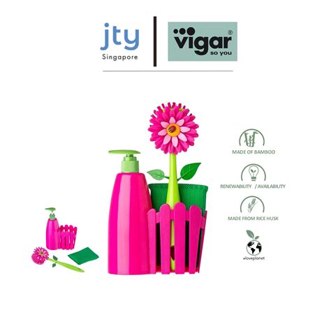 Vigar Flower Power Pink Sink Caddy Set Dispenser Ntuc Fairprice
