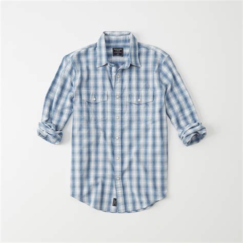 lyst abercrombie and fitch snap front flannel shirt in blue for men