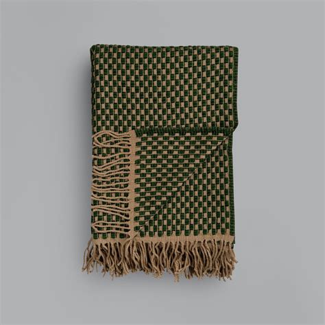 Roros Tweed Roros Tweed Isak Norwegian Wool Blanket With Fringes Green