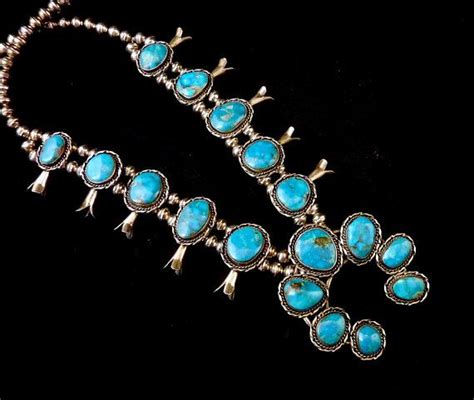 G Vintage Navajo Sterling Silver Squash Blossom Necklace W Bisbee