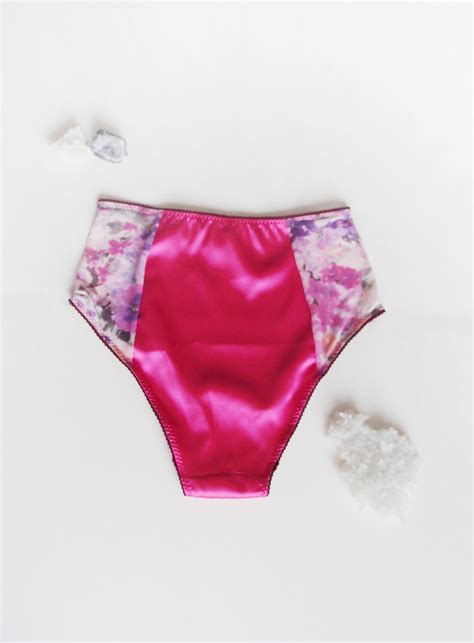 Gina Fuchsia Satin Knickers With Sheer Sides Satin Panties Bright Satin Lingerie French Cut