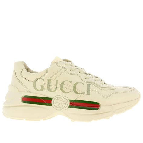 Gucci Rhyton Running Lace Up Sneakers In Real Leather With Vintage