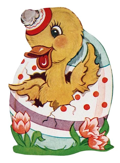 Retro Easter Duck In An Easter Egg Click For Printable Clip Art Picture Vintage Fangirl