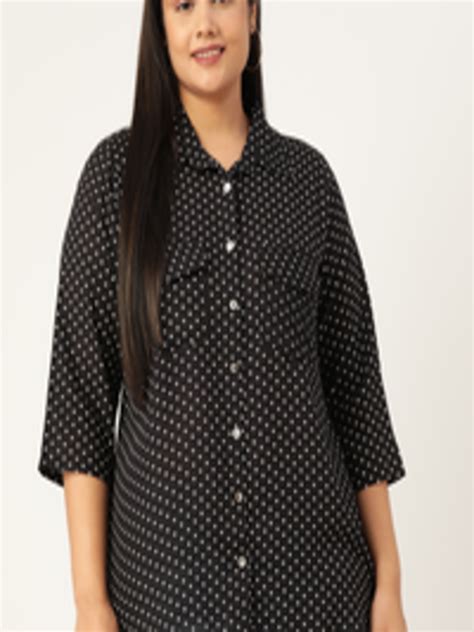 Buy Therebelinme Women Plus Size Black And White Polka Dots Printed Casual Shirt Shirts For