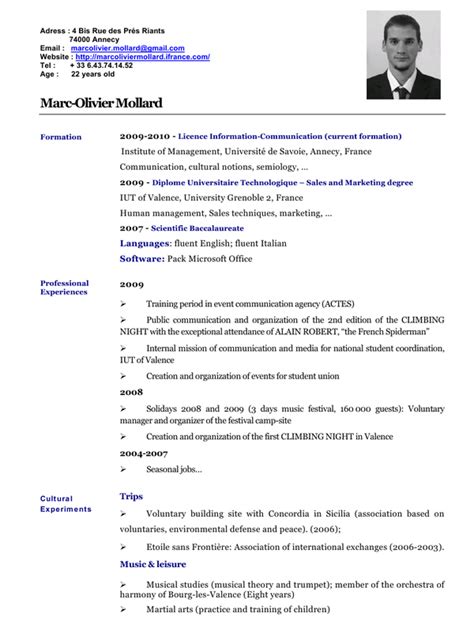 cv type en anglais