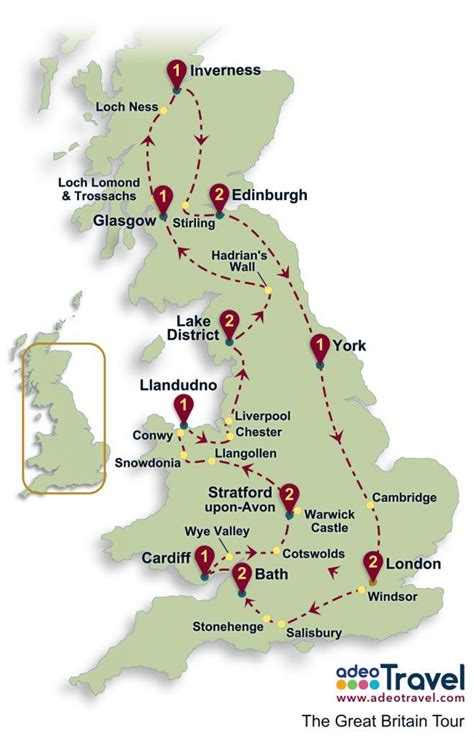 The Great Britain Tour Map Self Drive Tour Of Britain Tour Of