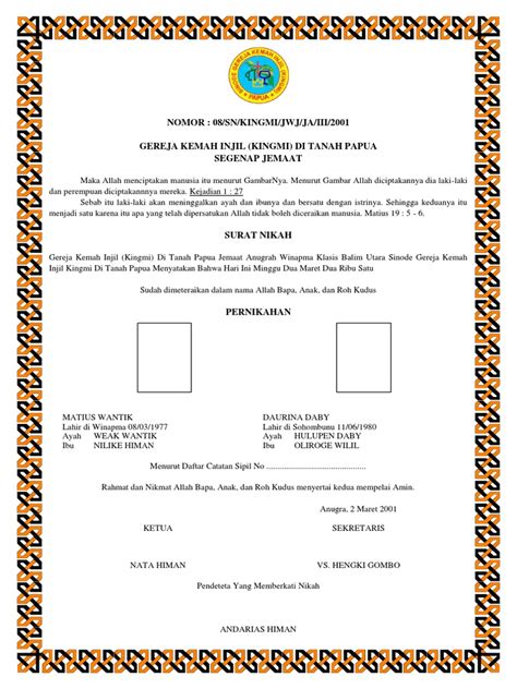Saya yang bertanya ditangan dibawah ini Contoh Surat Nikah Gereja