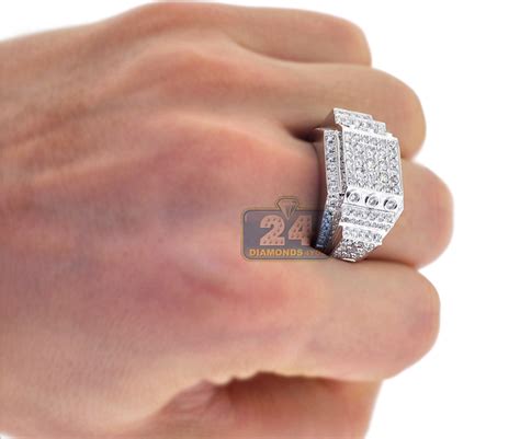 Mens Diamond Rectangle Pinky Ring 14K White Gold 2.51 ct