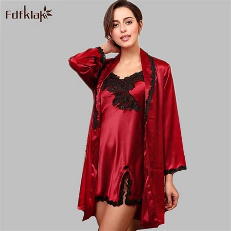 Fdfklak High Quality Sexy Women Robe And Gown Set Summer Elegant Silk Satin Robe Set Female Nighty