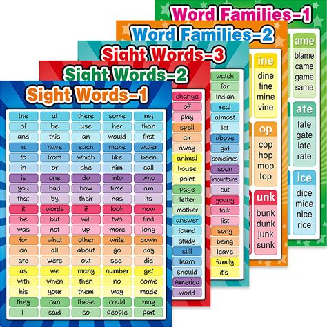Outus Educational Posters Sight Words And Word Families Posters