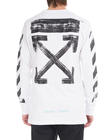 Off White Brushed Diagonal Arrows Long Sleeve Cotton T Shirt