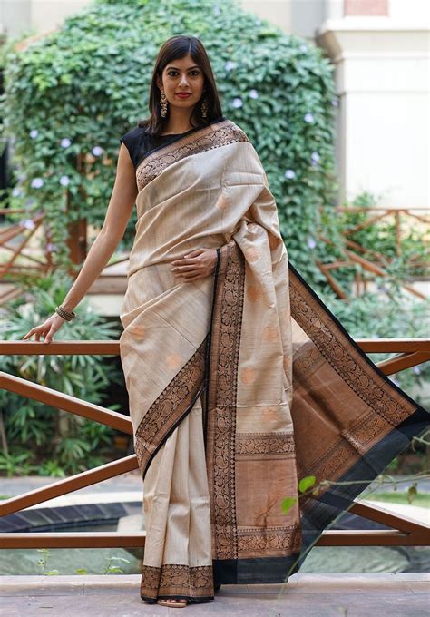 Pure Banarasi Tussar Silk Saree Tussar Silk Saree Saree Silk Sarees