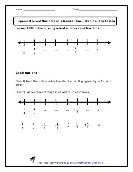 Represent Mixed Numbers On A Number Line Worksheet For 4th 5th Grade
