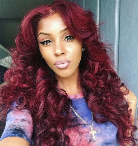 Some women opt for a super low haircut when they just don't feel like having to deal with styling their hair on a daily basis. Red curls slay! | Burgundy hair, Weave hairstyles, Red ...