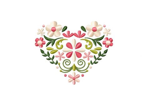 Spring Flower Heart Pink Machine Embroidery Design Daily