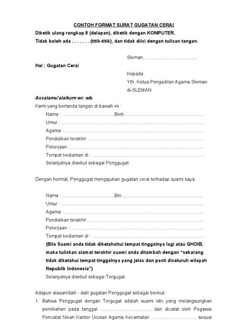 Contoh Surat Perceraian Talak 3 - Contoh Surat Terbaru