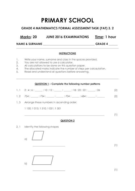 Pdf Grade 4 Mathematics Formal Assessment Task Fat
