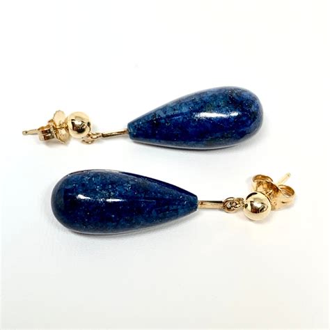 Lapis Lazuli Earrings 14K Gold Vintage Torpedo Style Blue Gemstone