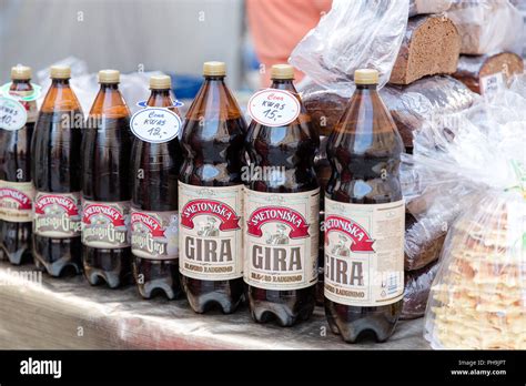 Bottles With Gira Kvass Popular Eastern European Drink Traditional