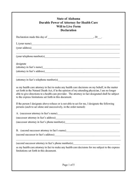 Alabama Power Of Attorney Form Free Templates In Pdf Word Excel To