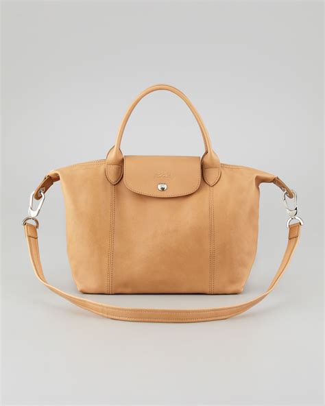 Longchamp Le Pliage Cuir Small Handbag with Strap, Natural