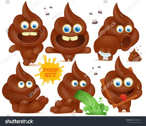 Set Of Brown Emoji Poop Cartoon Characters Royalty Free Stock Vector