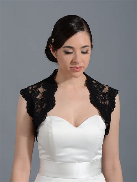 Black Sleeveless Bridal Alencon Lace Bolero Jacket Lace064
