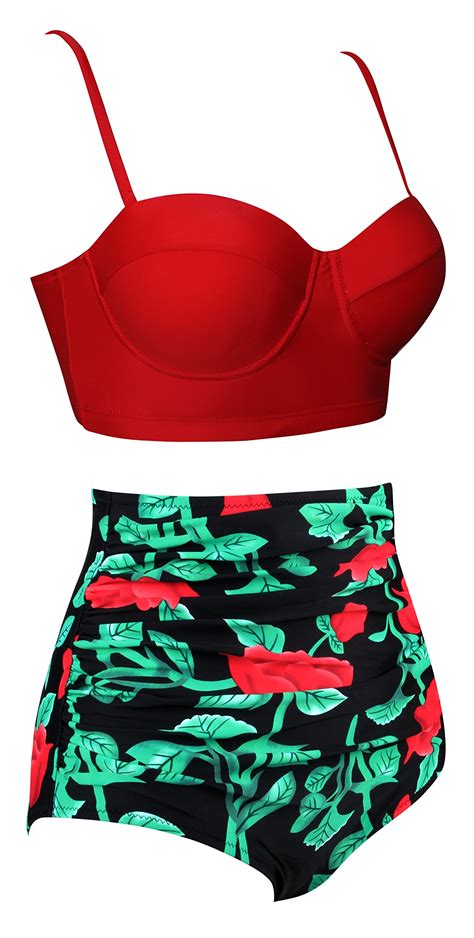 aixy women vintage swimsuits bikinis bathing suits retro high waisted polka underwired on