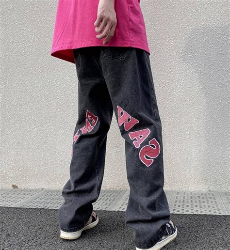 Y2k Streetwear Denim Jeans Baggy Jeans para Hombres Letter Etsy España
