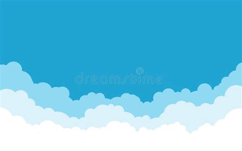 Blue Sky With White Clouds Background Cartoon Flat Style Design Stock