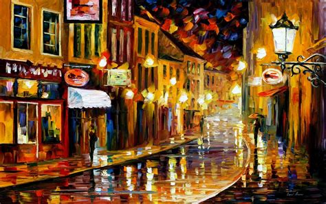 Lights Of The Old Town — Palette Knife Oil Painting On