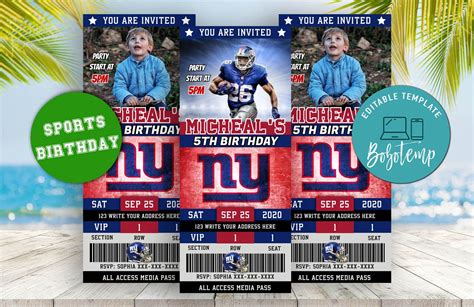Editable New York Giants Birthday Ticket Party Invitations Createpartylabels