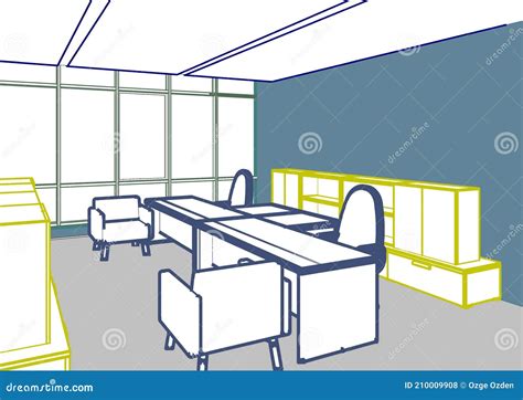 3d Illustration Perspective Of An Office Room For Two Person Stock