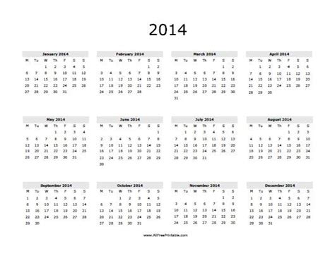 Annual Calendar Template 2014 2014 Printable Yearly Calendar
