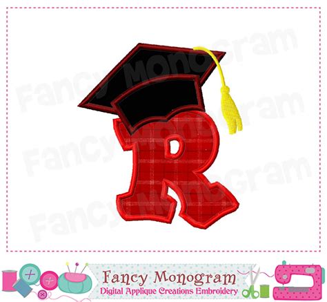 Graduation Cap Monogram R Appliqueschool Letter R Applique