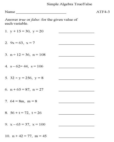 Bluebonkers Algebra Truefalse P3 Free Printable Simple Algebra