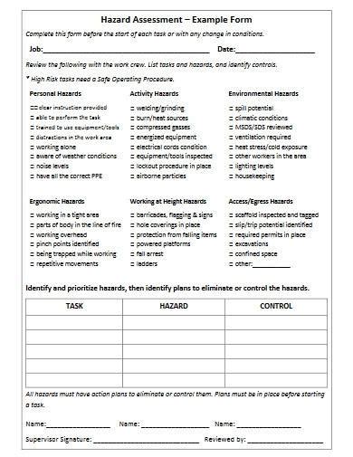 FREE 10 Hazard Assessment Form Samples In PDF