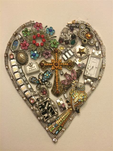 Diy Jeweled Heart On Canvas Coco For Beauty Blog Old Jewelry