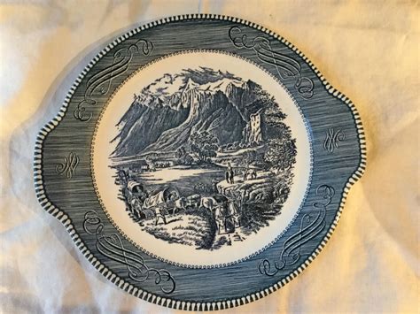 Royal China Usa Handled Serving Platter Currier And Ives Blue And