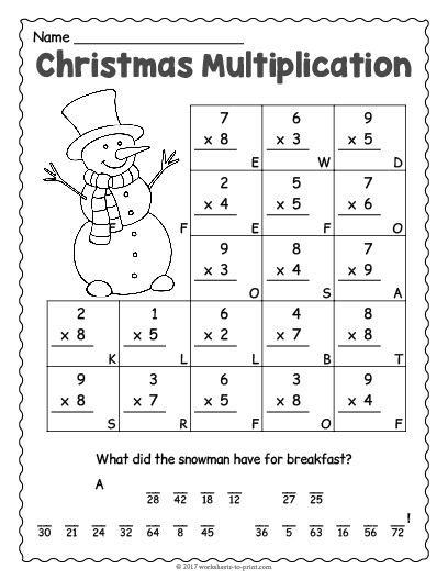 Christmas Multiplication Worksheets For Third Grade