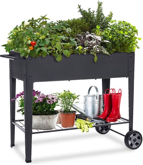 Foyuee Raised Planter Box With Legs Outdoor Elevated Garden Bed On Wheels For Vegetables Flower