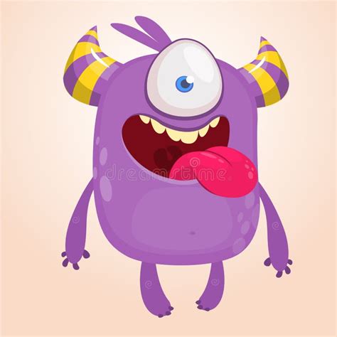 Cute Cartoon Monster With Horns With One Eye Smiling Monster Emotion With Big Mouth Halloween