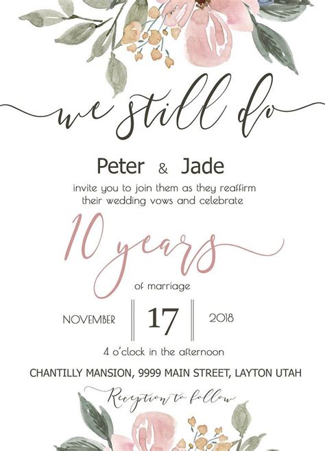 Maybe you would like to learn more about one of these? Custom Watercolor Flower 10th Year Anniversary Invitation ...